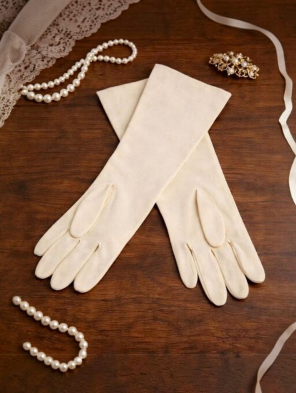 Vintage 50s Wear Right Cream Opera Gloves Size 6 Elbow Length